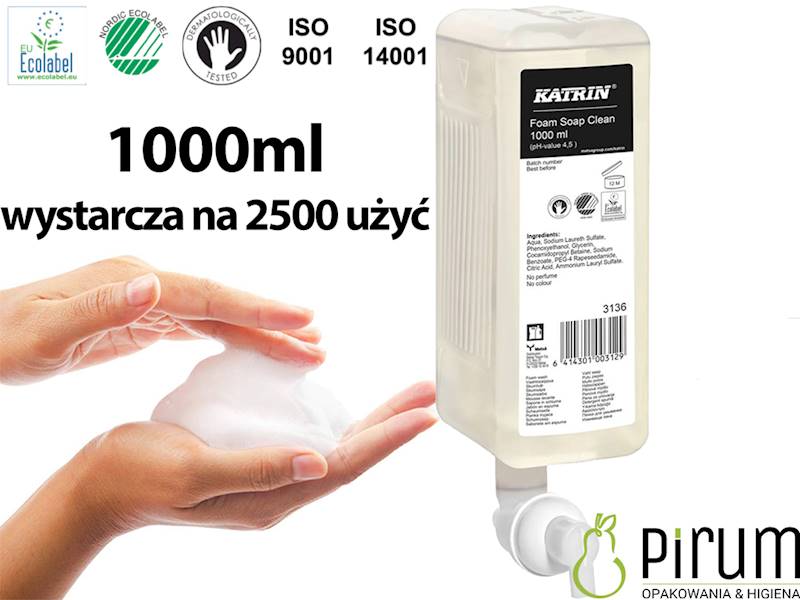 Katrin 3136 1000ml Łagodne Mydło PIANKA 2500 użyć 