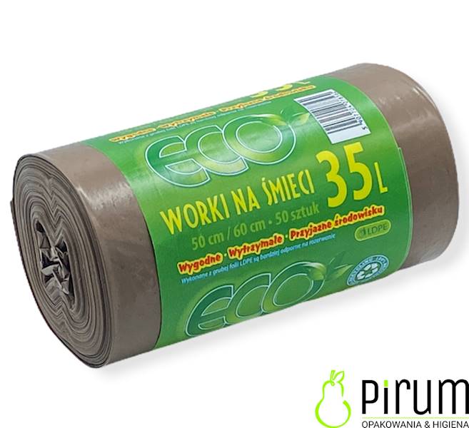 Worki na Odpady 35L LD BRĄZ ECO 50szt.