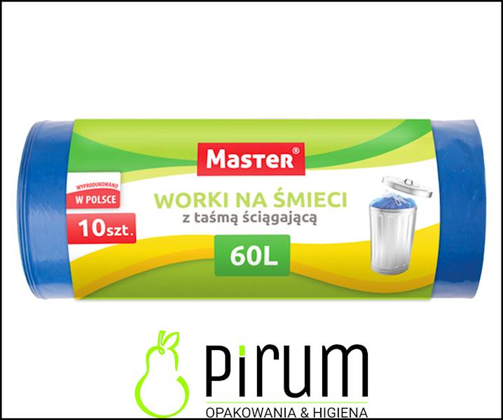 Master Worki 60L HD Niebieskie z taśmą 10szt. S030