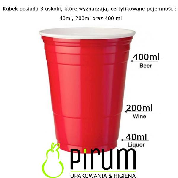 $ Kubek 400ml PS Party Cups Czerwony 50szt Huhta