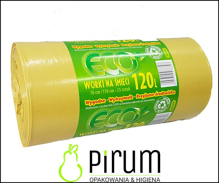 Worki na Odpady 120L LD ŻÓŁTE ECO 25szt