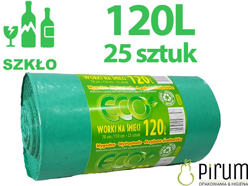 Worki na Odpady 120L LD ZIELONE ECO 25szt. 