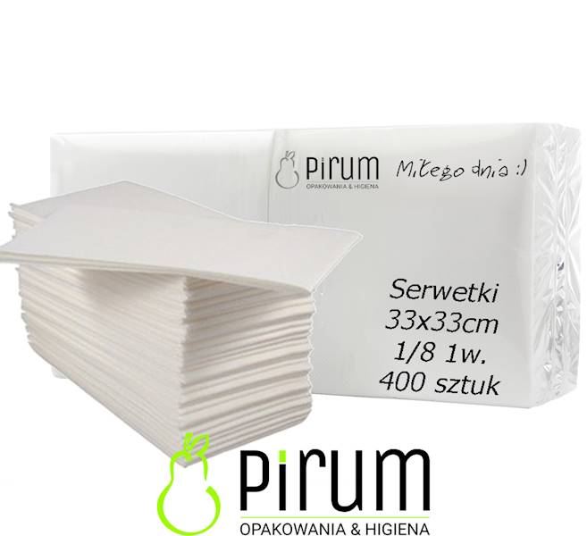 Serwetki 1w 33x33cm BIAŁE 1/8 PIRUM 400szt 
