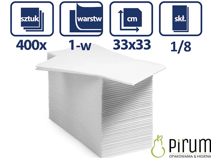 Serwetki 1w 33x33cm BIAŁE 1/8 PIRUM 400szt 