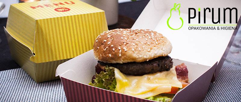 Burger Box M Brąz Smacznego 50szt 23374 Kram