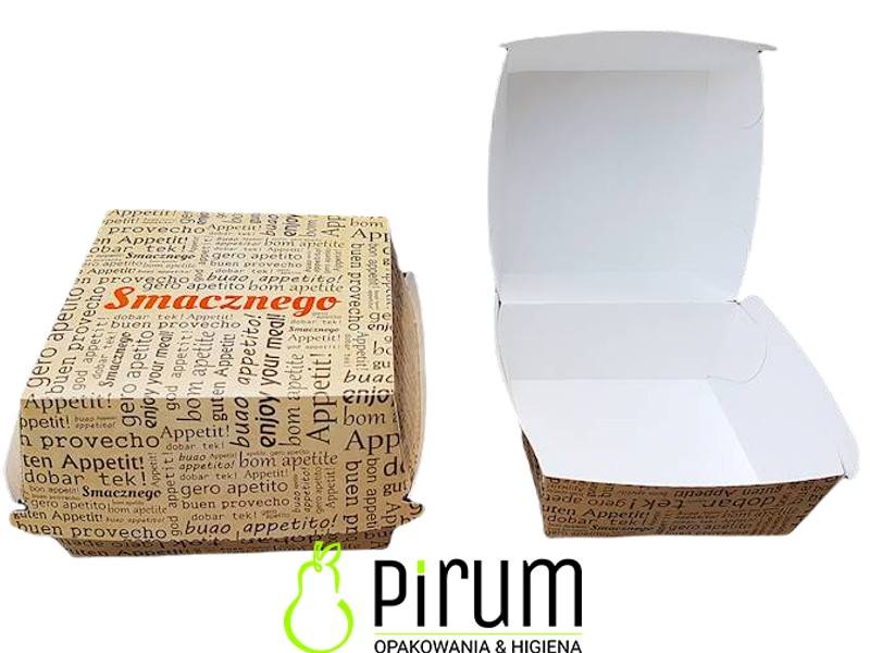 Burger Box M Brąz Smacznego 50szt 23374 Kram