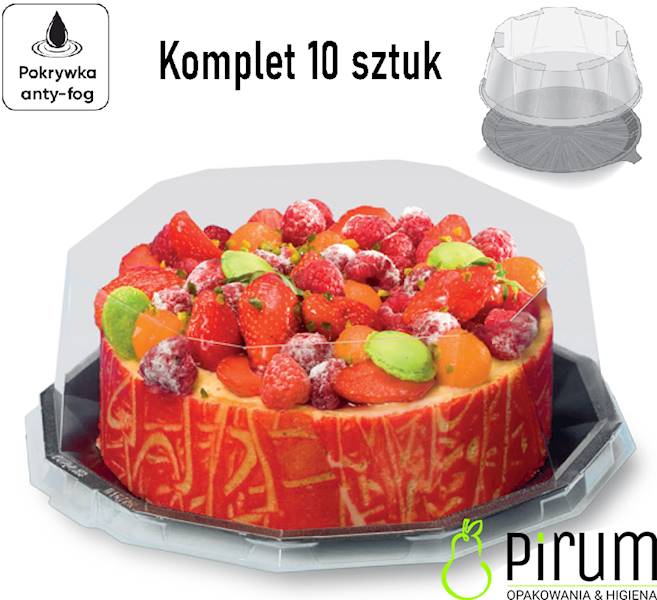 Pojemnik Tort 20cm PET Czapa+ Spód Czarny 10szt