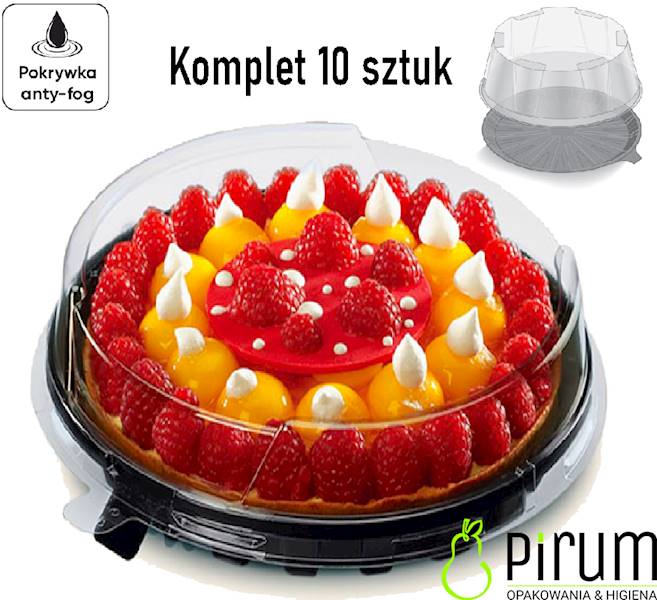 Pojemnik Tort 25cm PET Czapa+ Spód Czarny 10szt