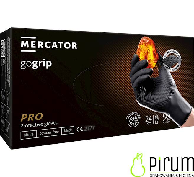 MERCATOR® Rękawic XL Gogrip Black 2x Grubsze 50szt