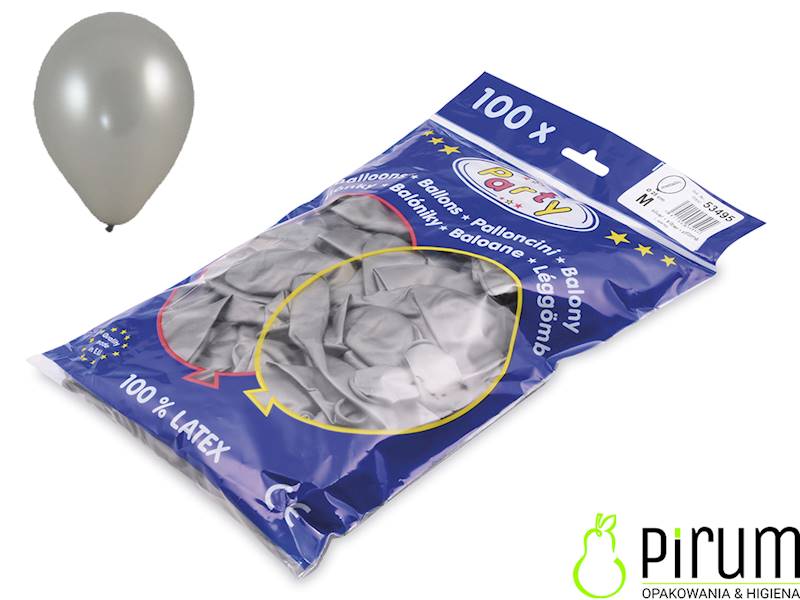 Balony SREBRNE 25cm 100szt. Wimex 53495