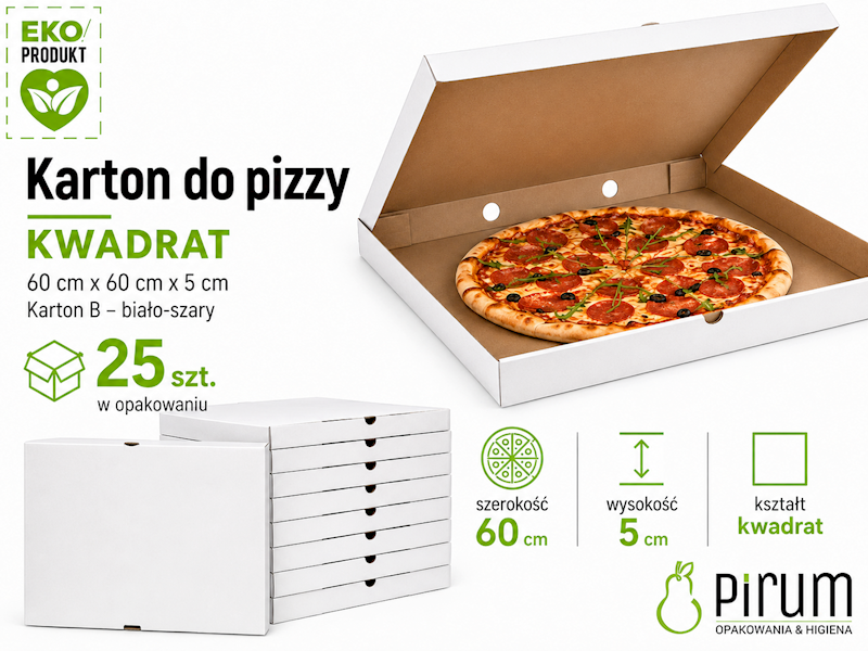 Pizza 60cm/5cm KWADRAT Biało-Szara Karton B 25szt