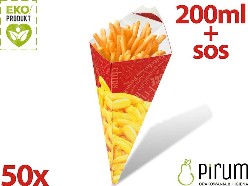 Rożek 200ml PAP FRYTKI 100g + SOS Cornet 50szt 
