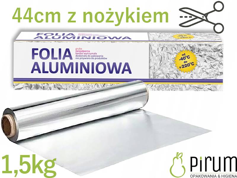 Folia ALU 44cm Gruba 1,5kg BOX z Nożykiem Clarina