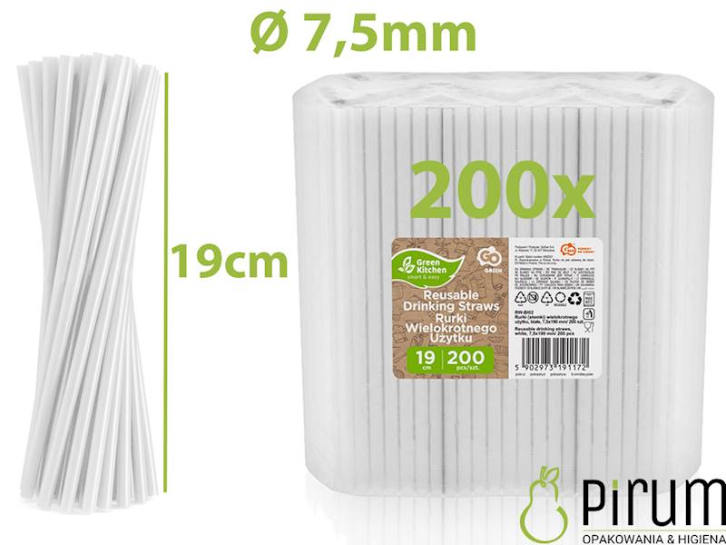 Słomki 7,5x190 PP BIAŁE Godan PROMOCJA! 200szt 