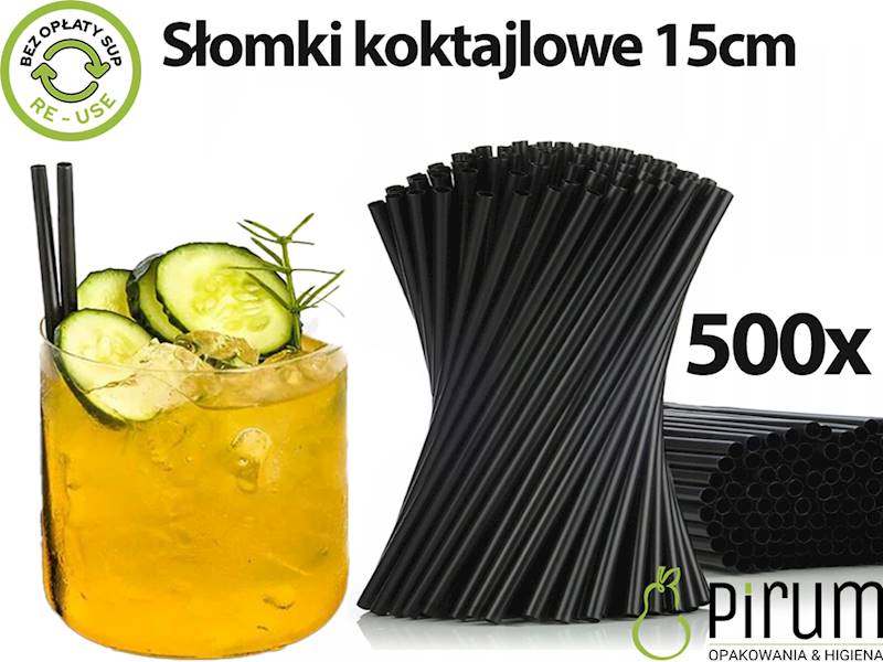 Słomki 7x150 PP Koktajlowe CZARNE 45895 500szt
