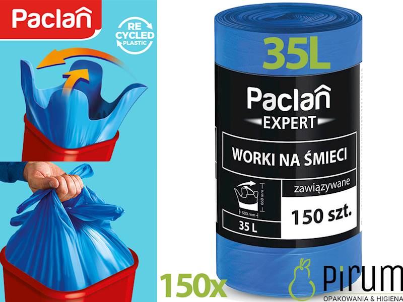 Paclan Expert 35L Worki Wiązane Niebieskie 150szt