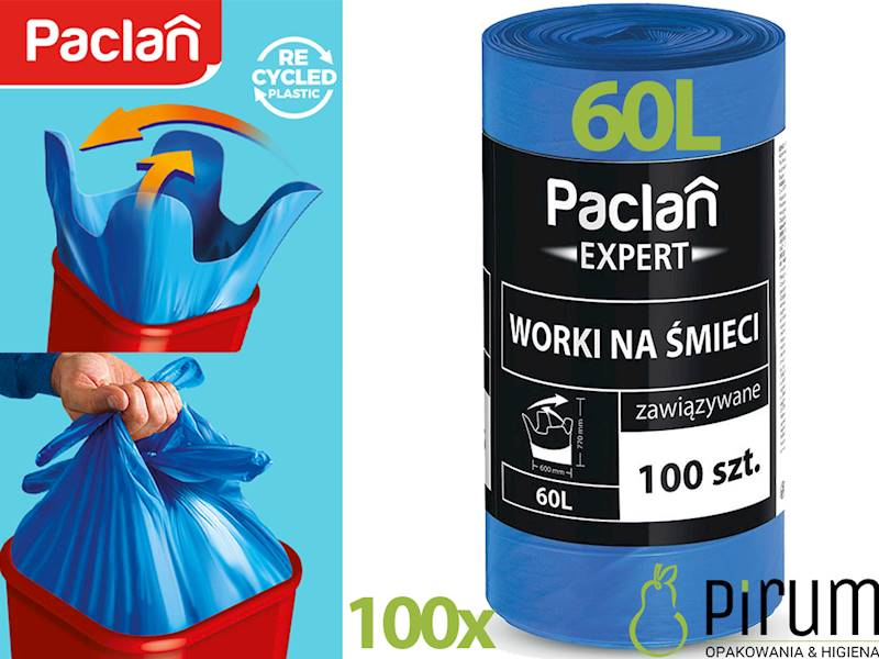 Paclan Expert 60L Worki Wiązane Niebieskie 100szt