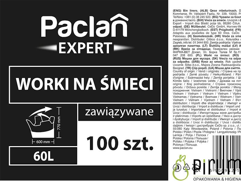 Paclan Expert 60L Worki Wiązane Niebieskie 100szt