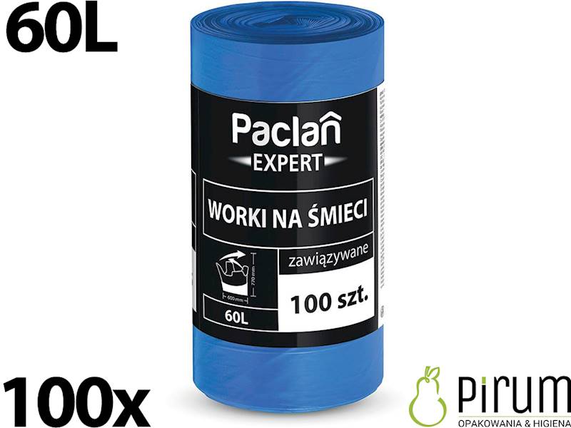 Paclan Expert 60L Worki Wiązane Niebieskie 100szt