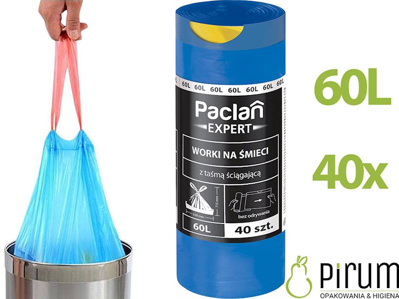 Paclan Expert 60L Worki TAŚMA Niebieskie 40szt
