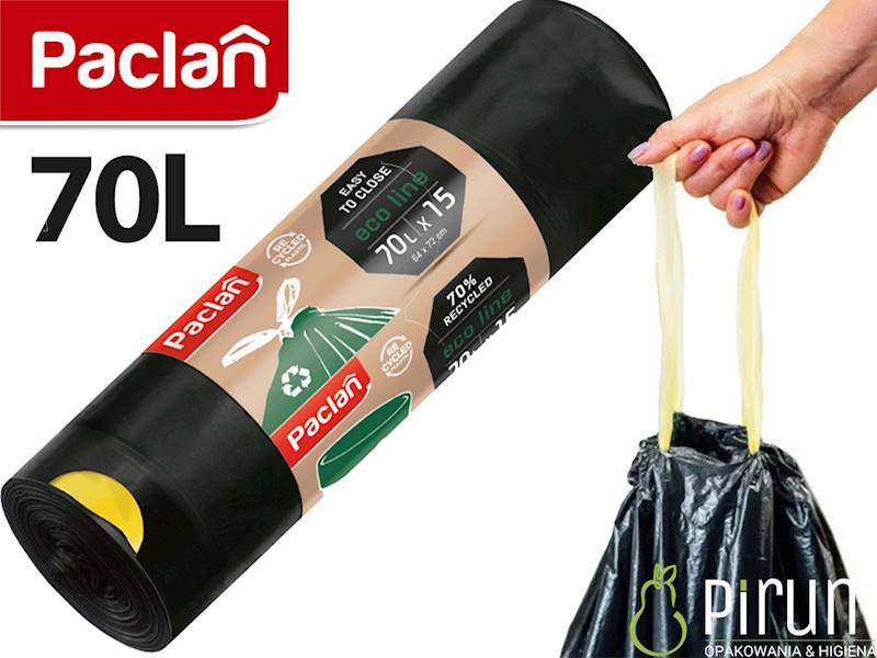 Paclan 70L Eco-Line Worki TAŚMA Czarne 15szt 