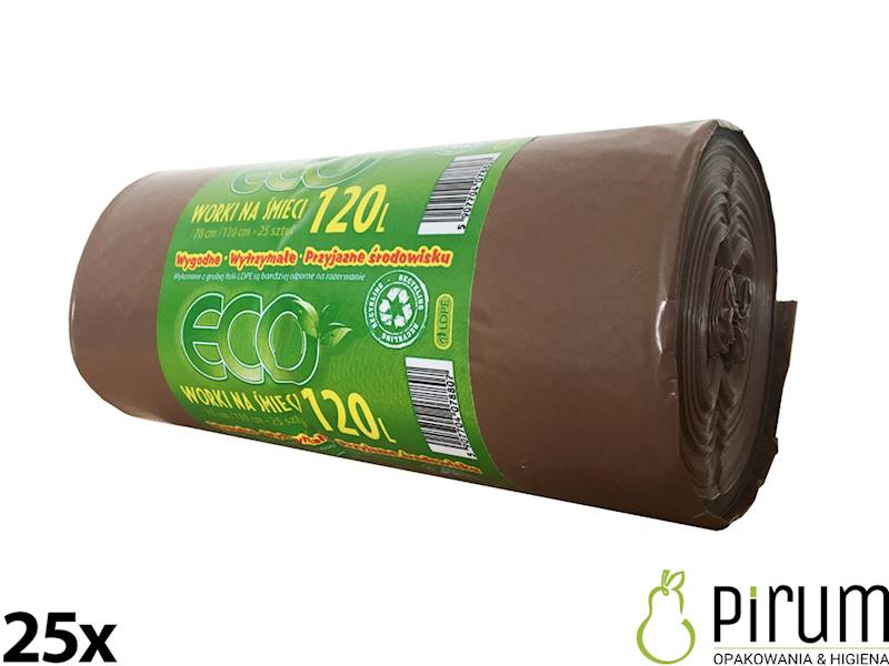 Worki na odpady 120L LD Brązowe 25szt. ECO