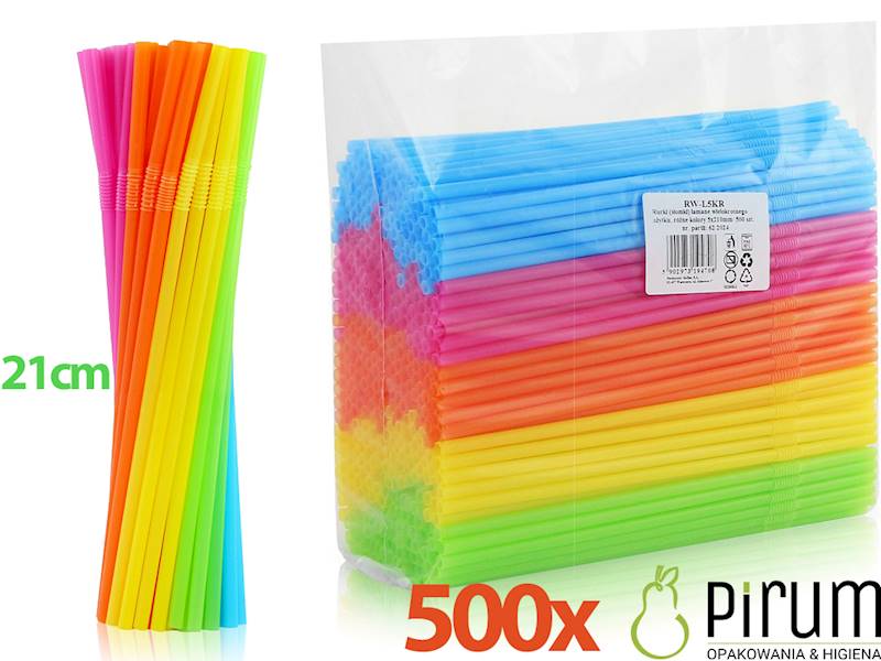 Słomki 5x210 PP KOLOR MIX ŁAMANE Godan 500szt