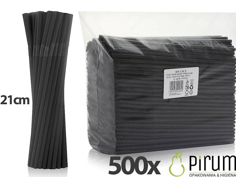 Słomki 5x210 PP CZARNE ŁAMANE Godan 500szt