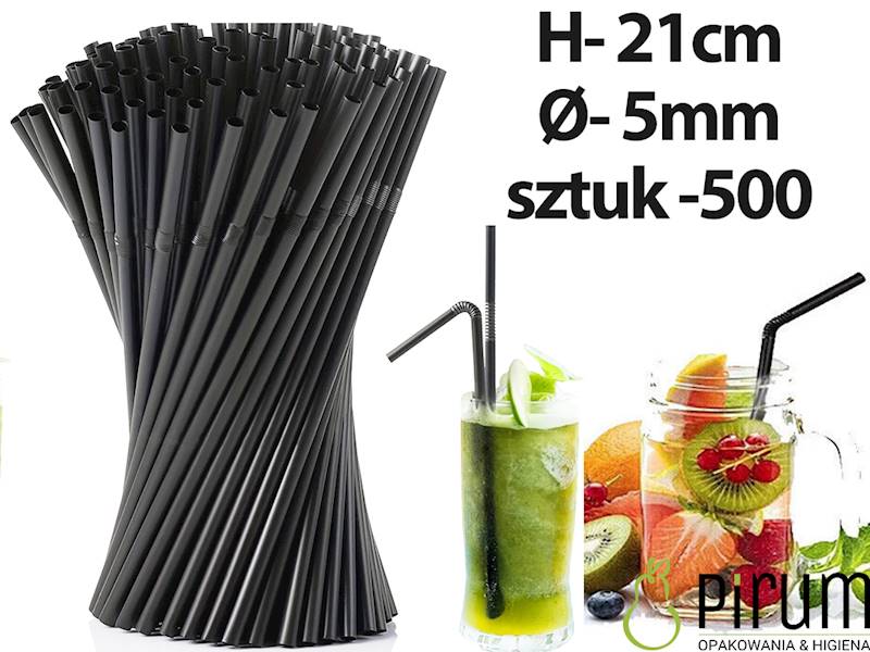 Słomki 5x210 PP CZARNE ŁAMANE Godan 500szt