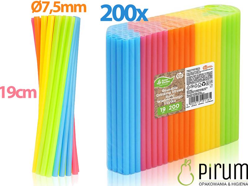 Słomki 7,5x190 PP Proste Mix KOLOR Godan 200szt