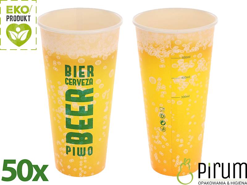 Kubek 500ml EKO PAP 100% Papier Piwo BEER 50szt