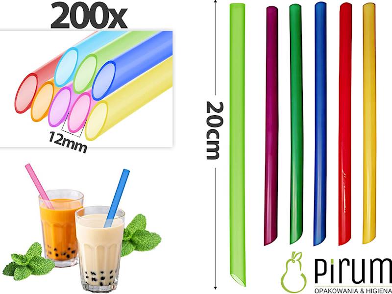 Słomki 12x200 PP KOLOR Bubble 45899 Papstar 200szt