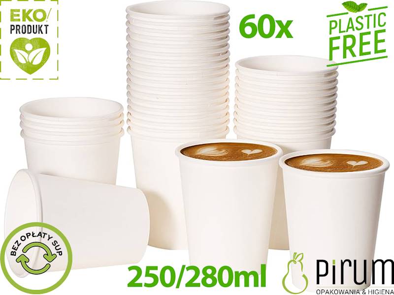 EKO Kubek 250ml PAP 8oz BIAŁY 80mm CUPIPACK 60szt