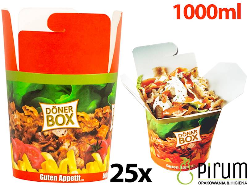 $ Doner Box 1000ml 32oz PAP/PE Food Box 25szt