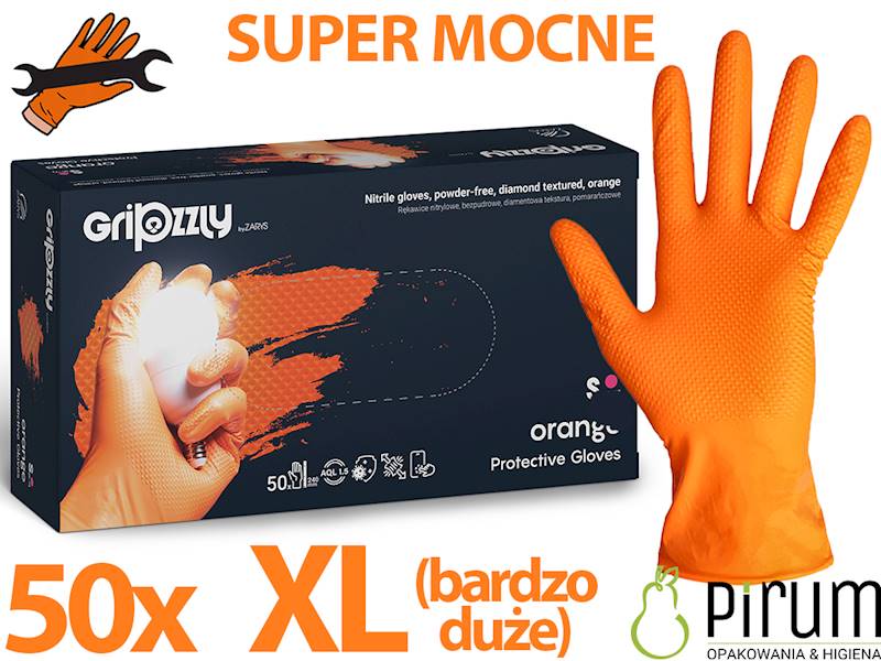 Rękawice XL Nitrylowe GRIPZZLY Pomarańczowe 50szt