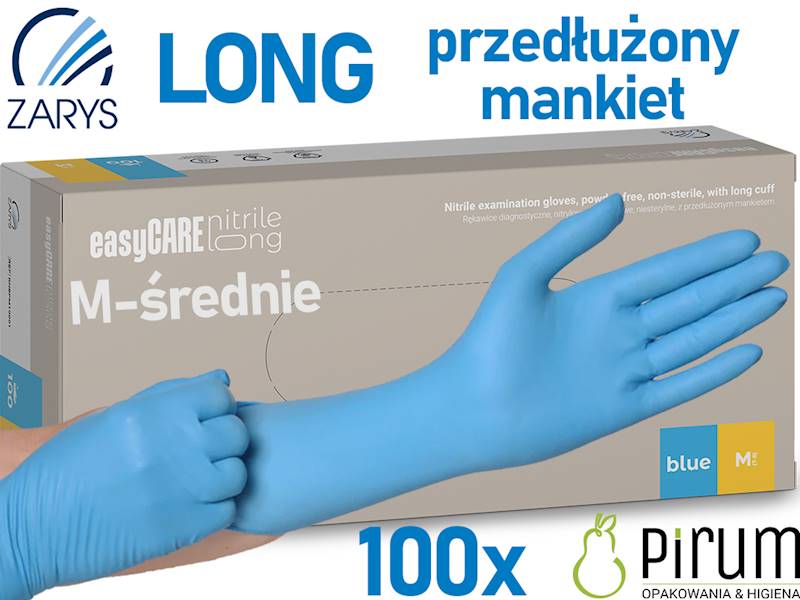Zarys Rękawice M BLUE LONG Nitrile EasyCare 100szt
