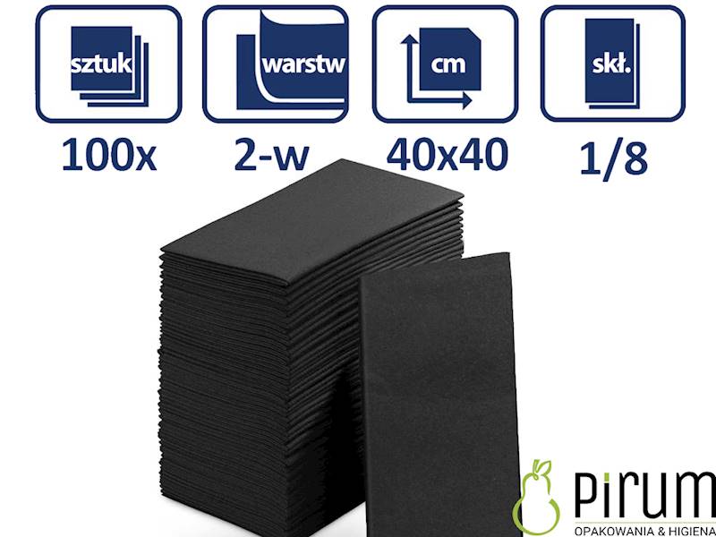 Serwetki 2w 40x40cm CZARNE 1/8 PIRUM 100szt
