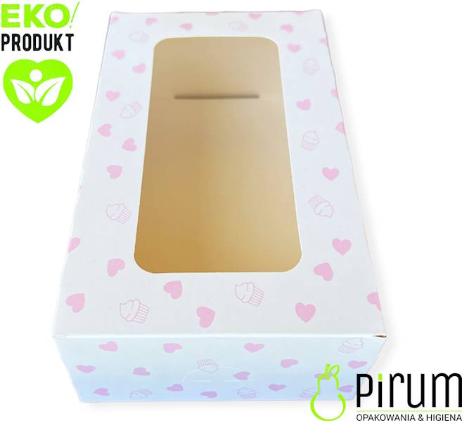 Pudełko PAP 125x210x70 SERCE Ciasto OKNO 180szt