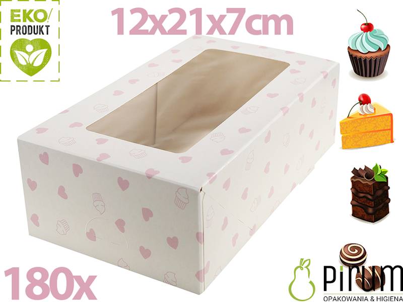 Pudełko PAP 125x210x70 SERCE Ciasto OKNO 180szt