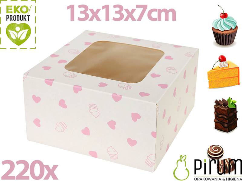 Pudełko PAP 130x130x70 SERCE Ciasto OKNO 220szt