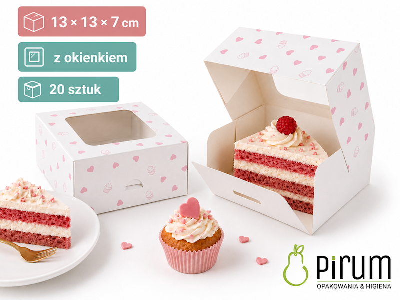 Pudełko PAP 130x130x70 SERCE Ciasto OKNO 20szt