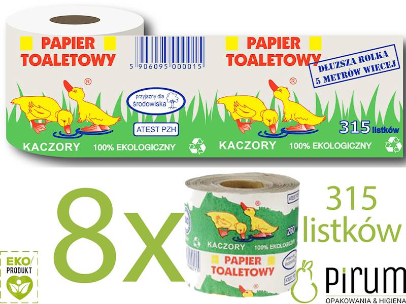Papier Toaletowy KACZORY Szary 33m 1w 8 rolek 