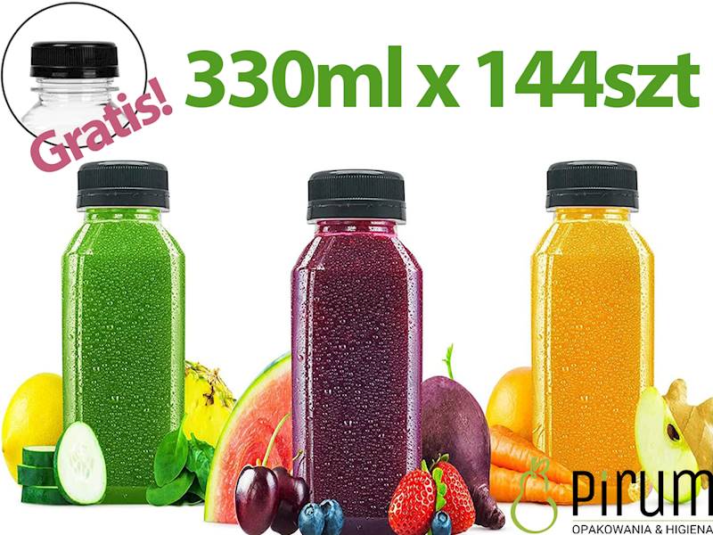 Butelka 330ml PET 13cm/6 Kwadrat + Nakrętka 144szt
