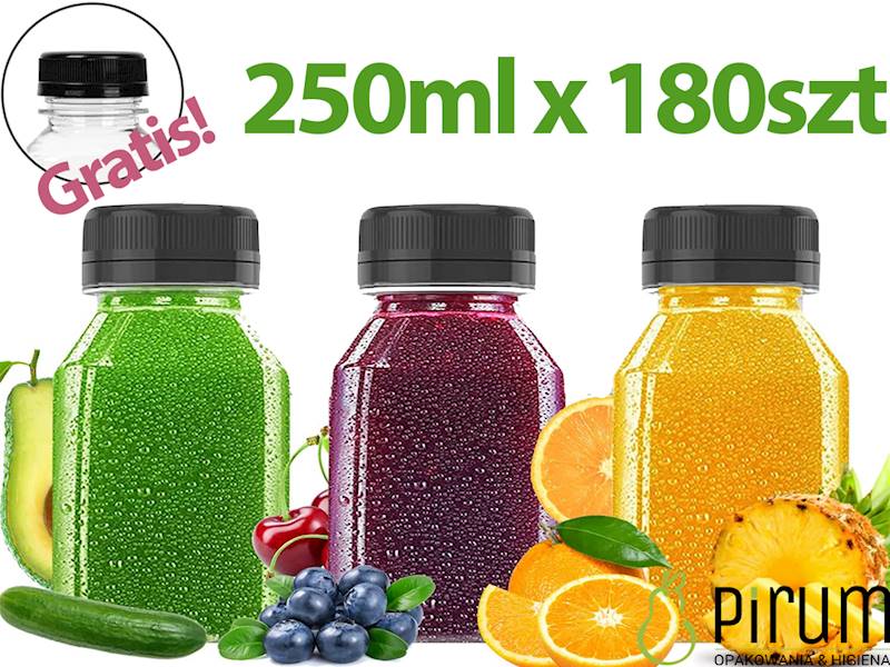 Butelka 250ml I PET 11cm Kwadrat + Nakrętka 180szt