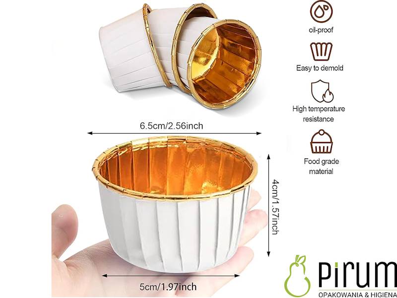 Papilotki 50x40mm PAP/ALU BIAŁO-ZŁOTE 50szt