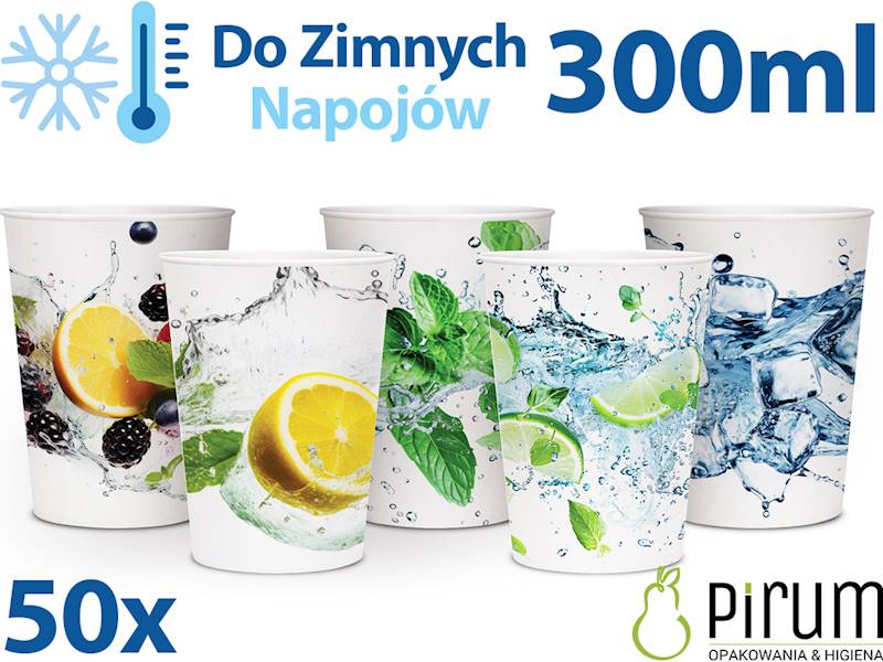 $ Kubek 300ml PAP 90mm FRESH MIX do Zimnego 50szt