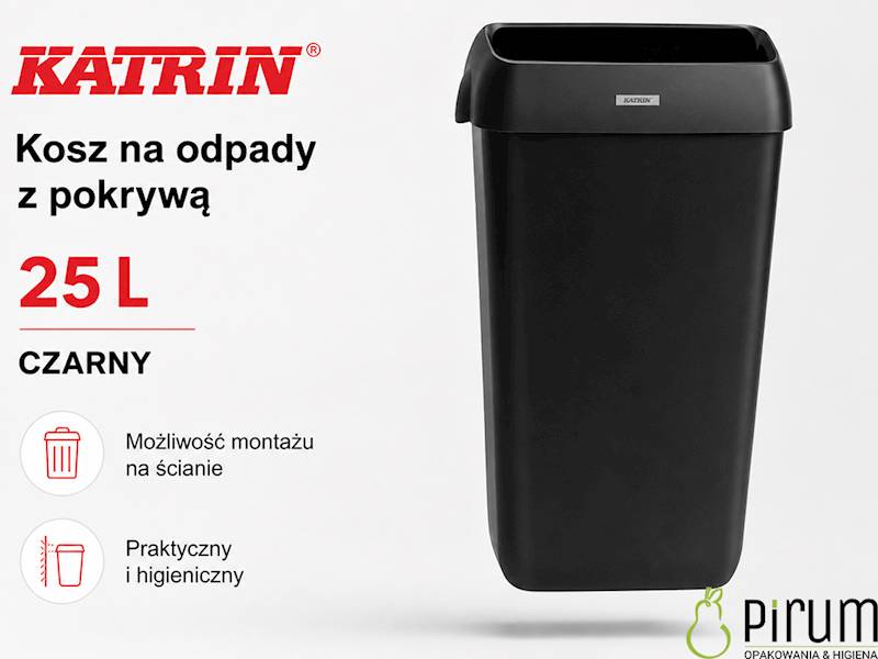 Katrin 25L Kosz na odpady z pokrywą CZARNY 92261 