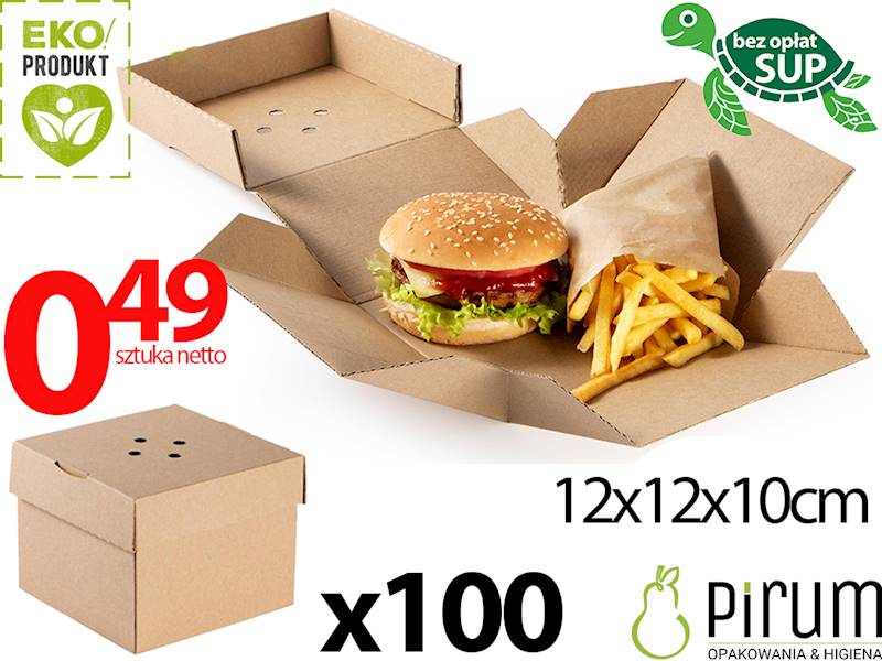 Pudełko 12x12x10 Brąz BURGER z Talerzem 100szt 