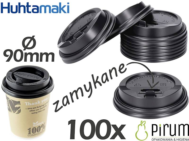 Wieczko^ 90mm CZARNE LOCK Huhtamaki 100szt 