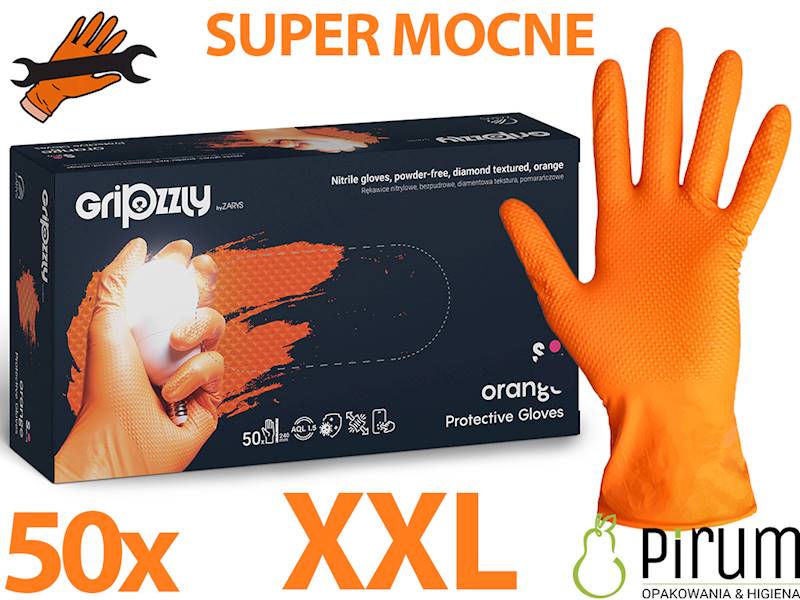 Rękawice XXL Nitrylowe GRIPZZLY Pomarańczowe 50szt